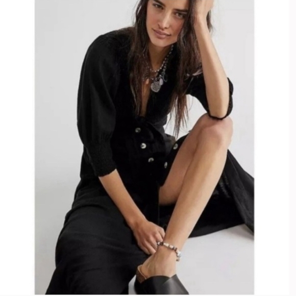 Free People Black Button-Front Maxi Dress - Picture 4 of 5
